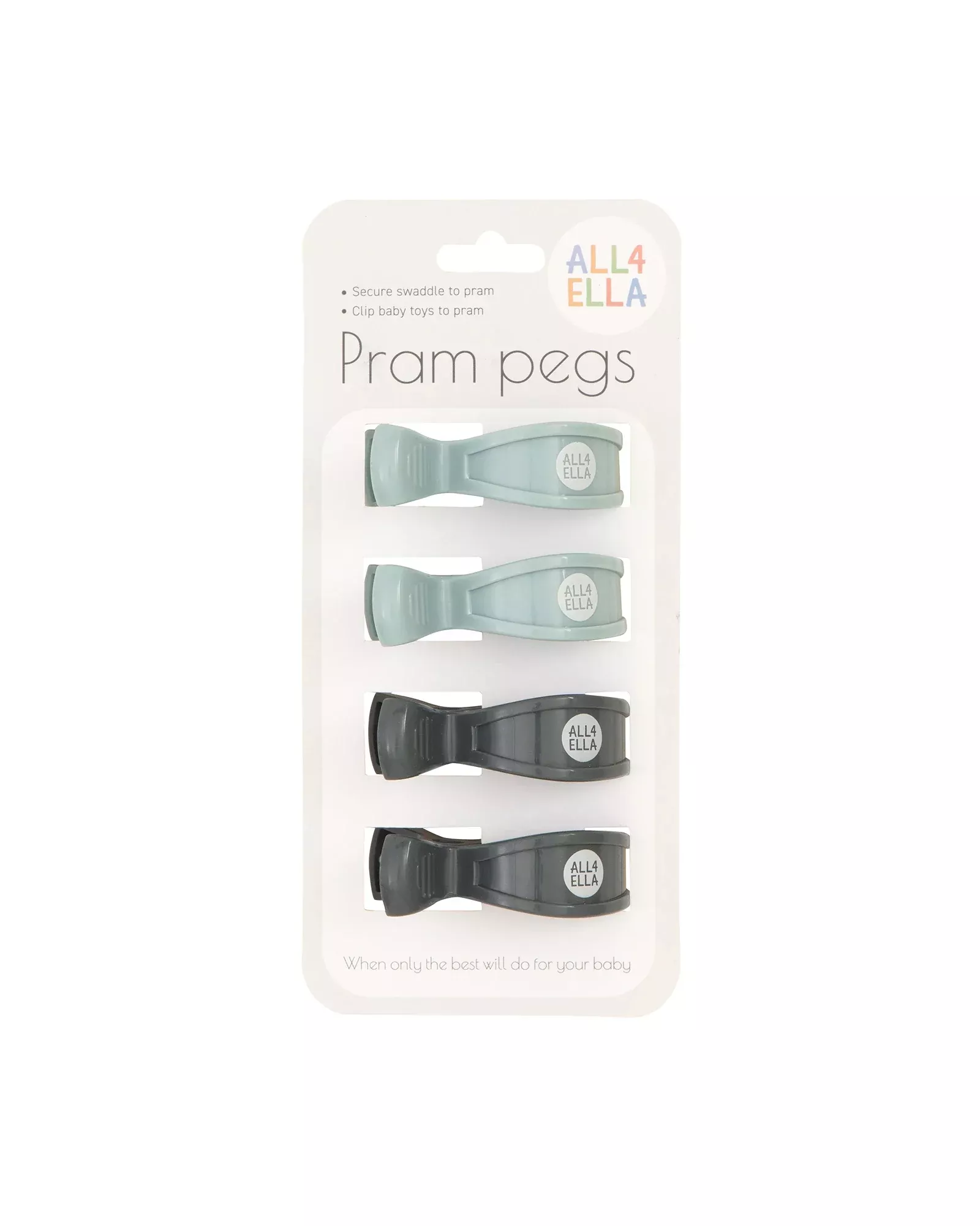 4pk Pram Pegs Blue/Charcoal