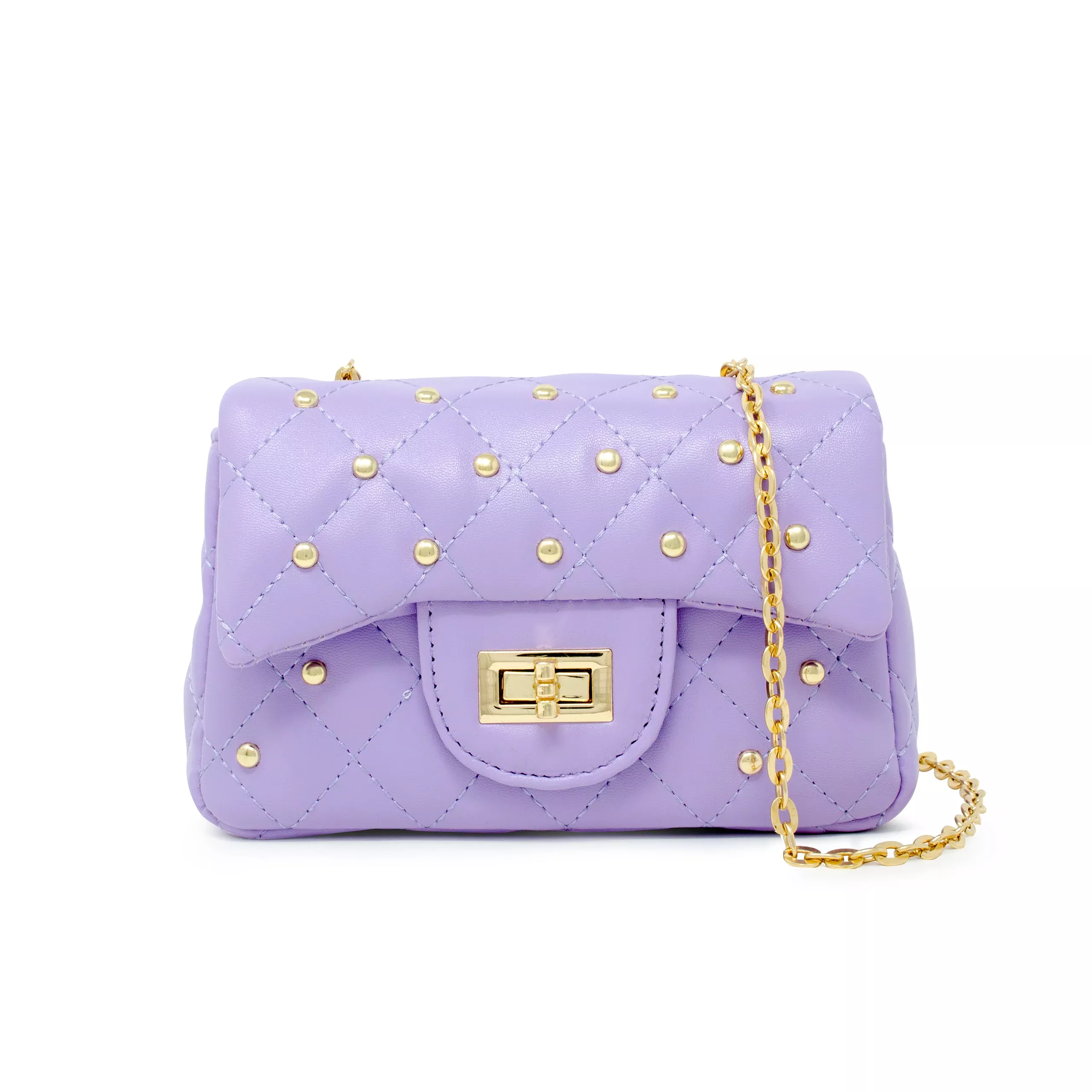 Classic Quilted Stud Handbag - Purple