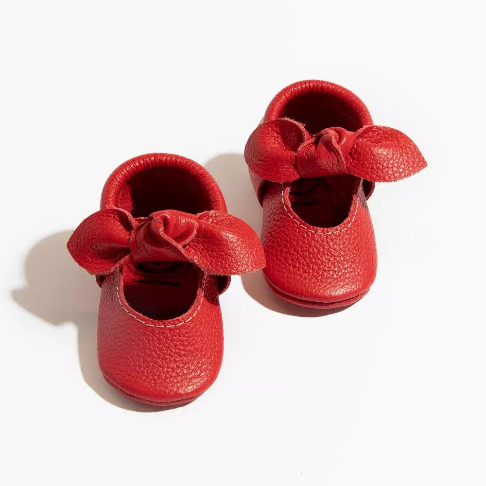 Fire Engine Knotted Bow Baby Shoe