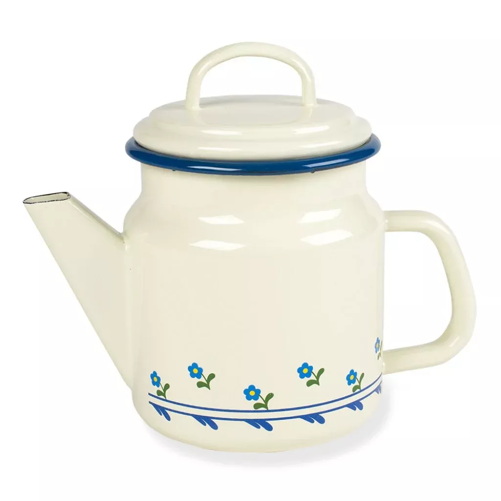 Flowered enamel tea kettle