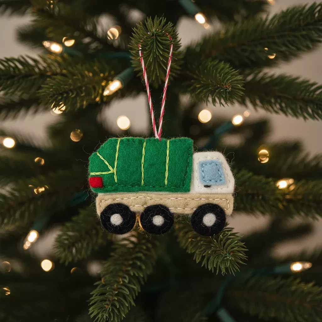 Garbage Truck Felt Wool Ornament