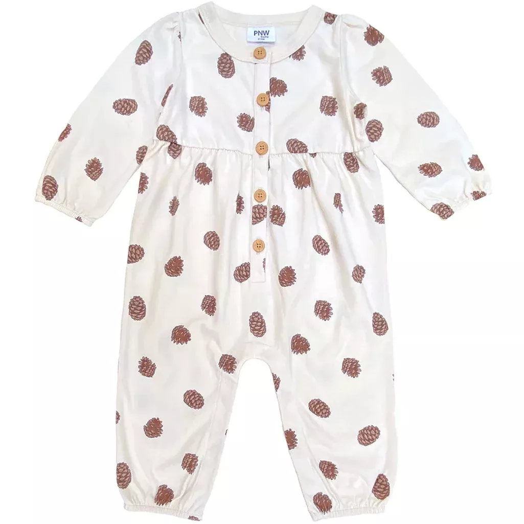 Gathered Button Romper | Pinecones