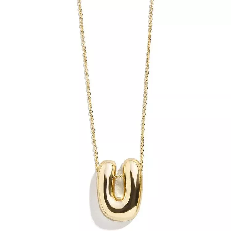 Gold Bubble Initial Necklace - U