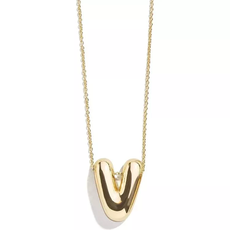 Gold Bubble Initial Necklace - V