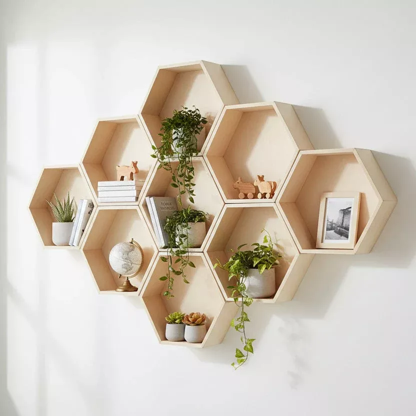Hexagon Floating Shelves with Backs