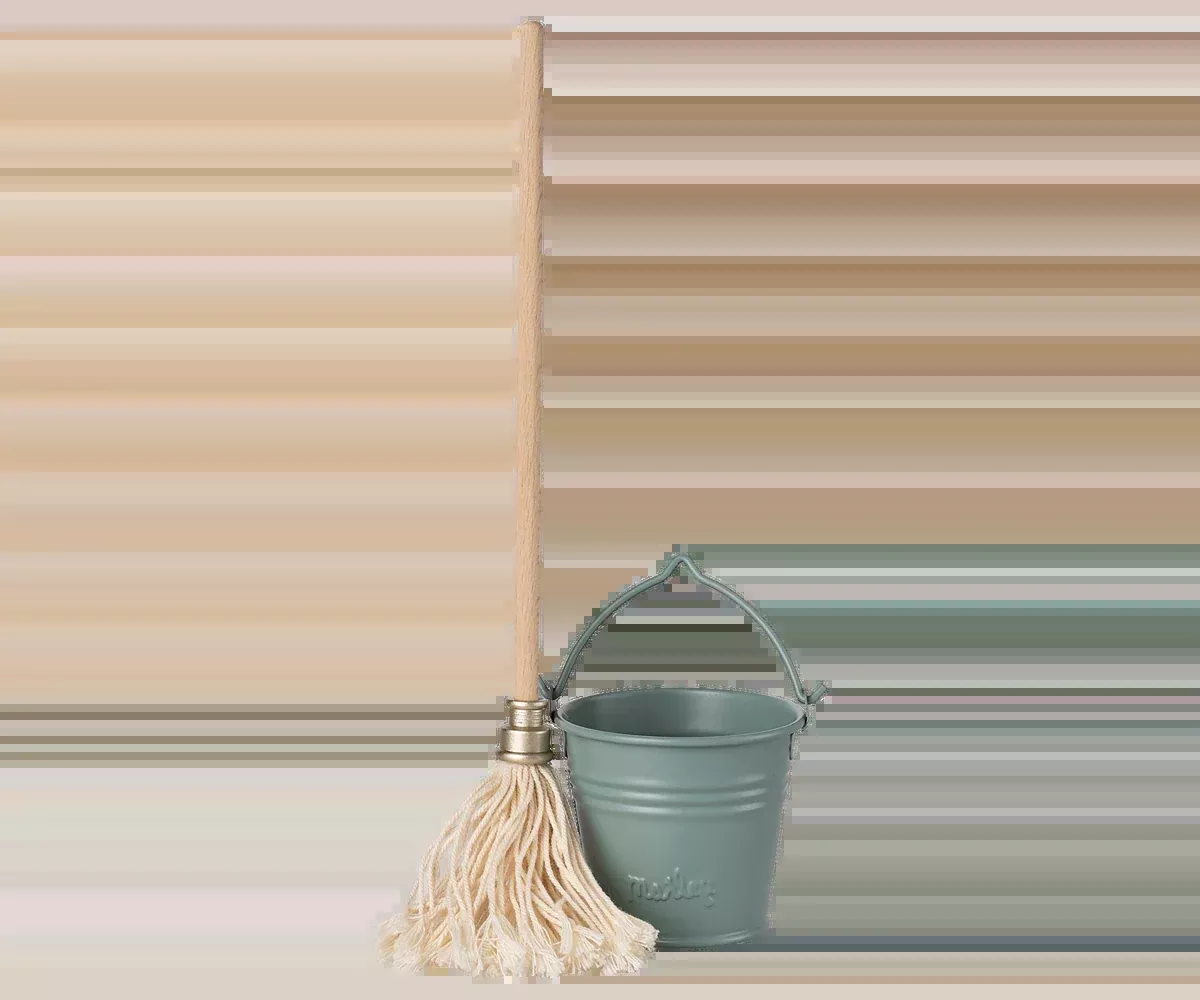 Maileg Bucket & Mop, Miniature - Light Blue