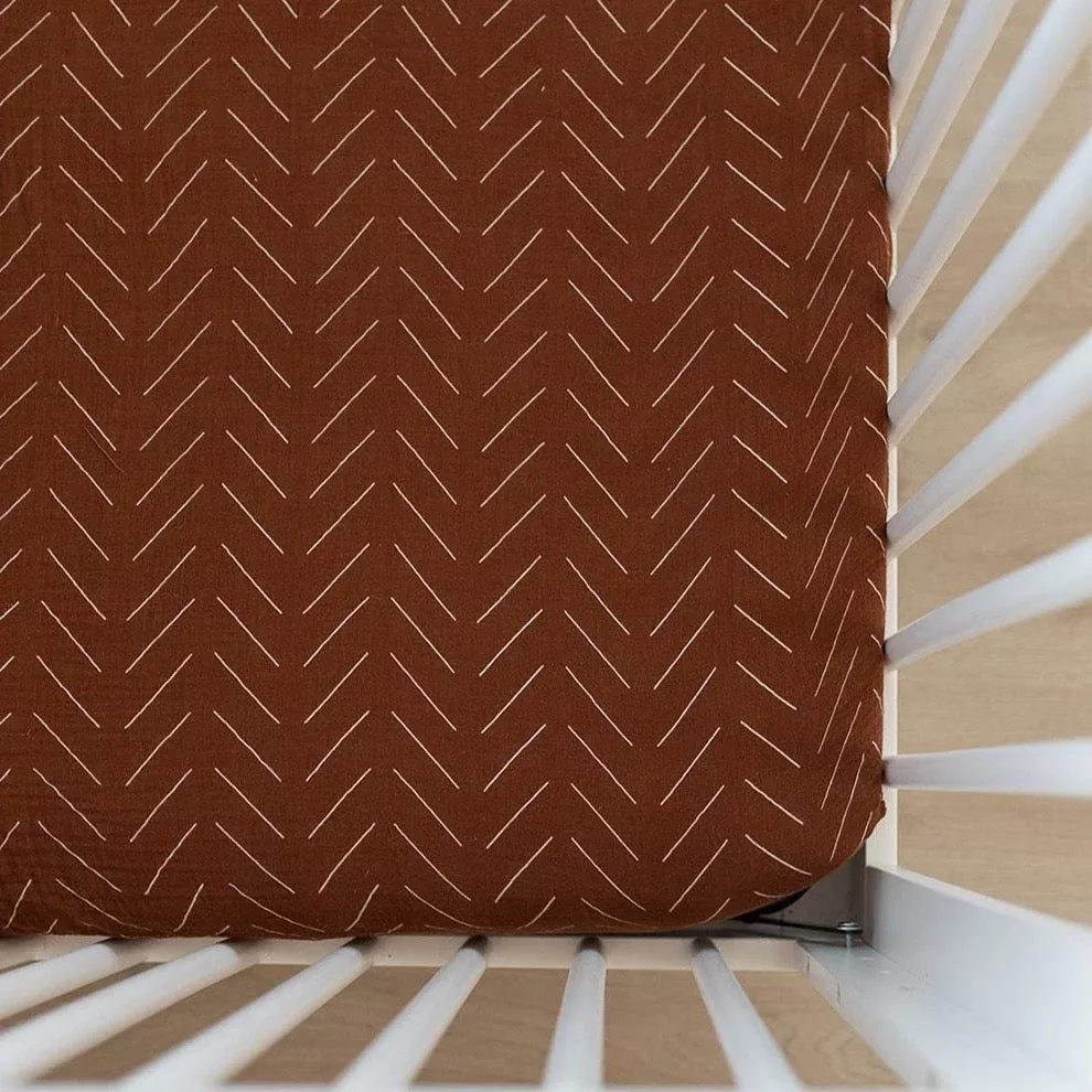 Muslin Crib Sheet | Rust Mudcloth