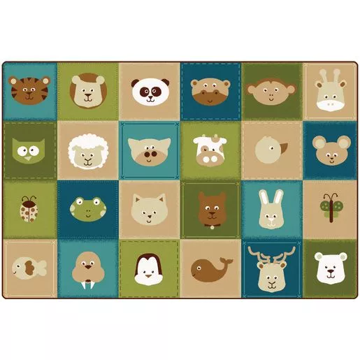 Nature Animals Patchwork 6' x 9' Rectangle KIDSoft Premium Carpet