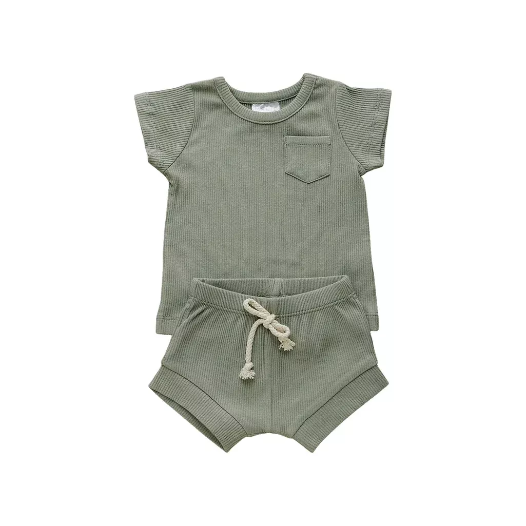 Organic Cotton Ribbed Short Set | Green