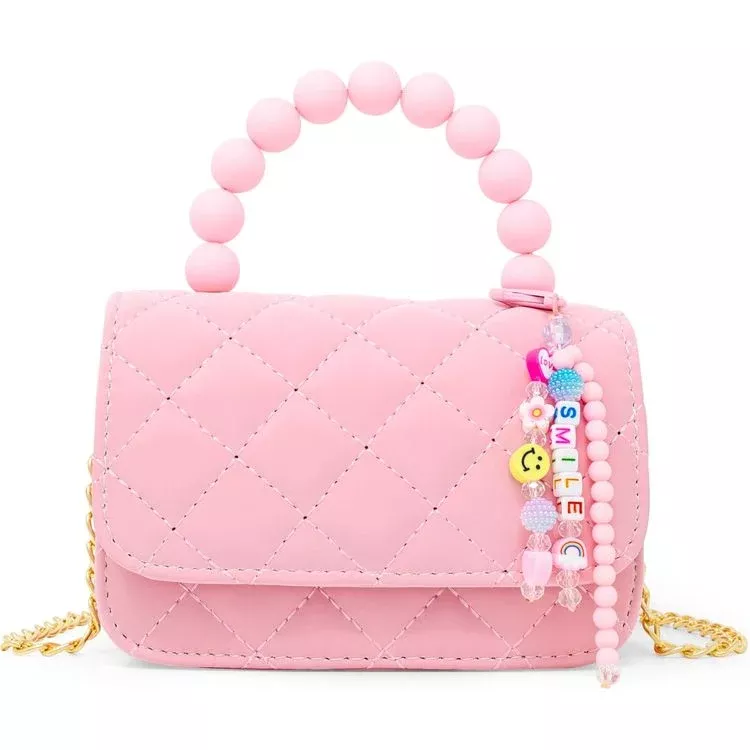 Pearl Handle Message Charm Handbag - Pink