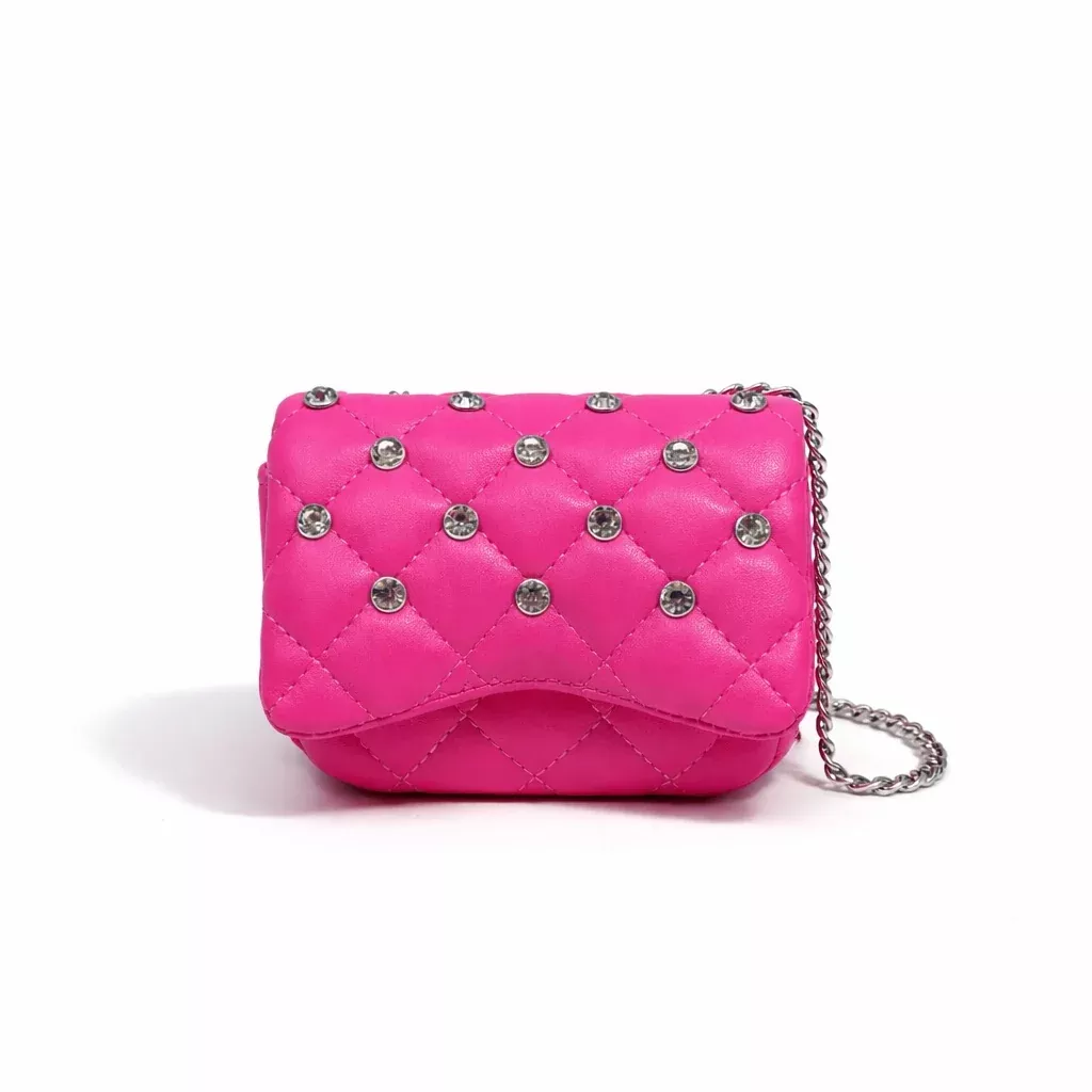 Tiny Crystal Stud Handbag - Hot Pink